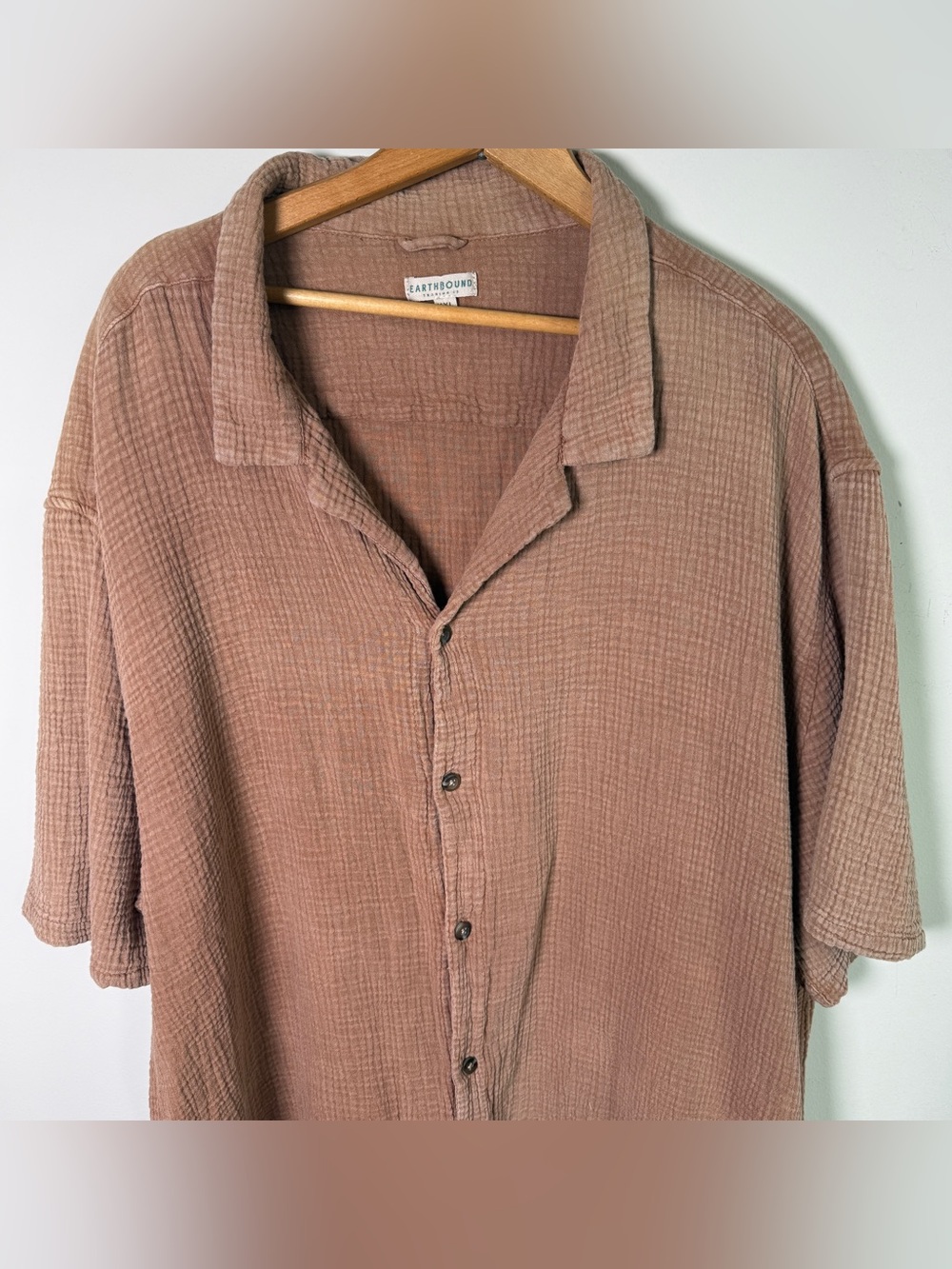 Earthbound Gauze Cotton Button Down Shirt Taupe Mocha Boho Coastal XXL - Picture 2 of 6